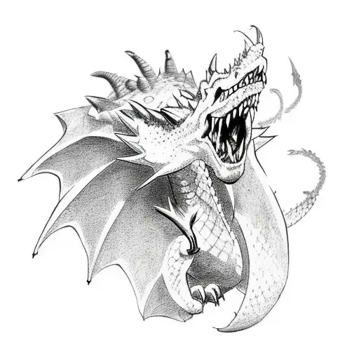 A Dnd Inspired Tattoo Featuring A Dungeon Crawler Facing A Fearsome Dragon Boss