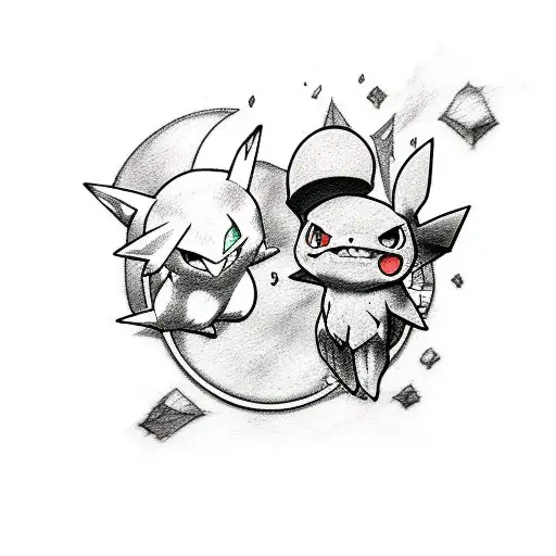 A Mashup Tattoo Design Featuring A Pokemon Character And A League Of Legends Character