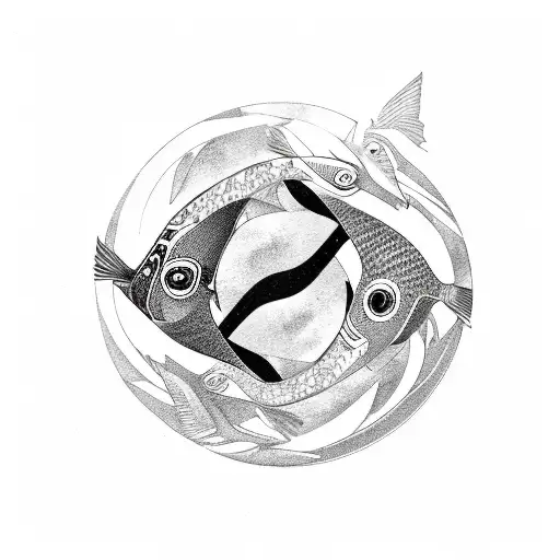 A Yingyang Symbol With A Fish And Eagle Intertwined In A Dynamic Composition