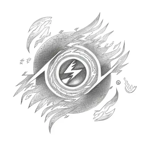 Japanese Sun With Lightning Bolts Intertwined In A Sketch Style