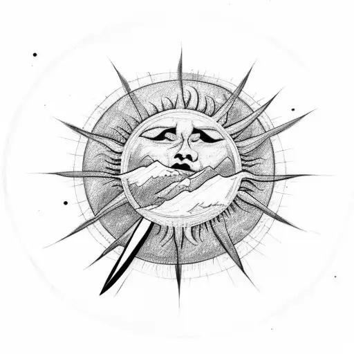 Barbed Wire With A Knife At The End And A Sun And Moon