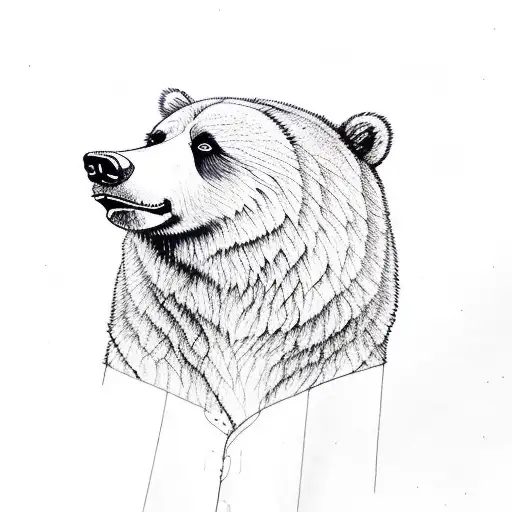 Old Beat Up Grizzly Bear Sitting Down Drawing
