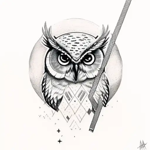 Create A Sketch-style Tattoo Of An Owl In A Mystical Moonlit Setting