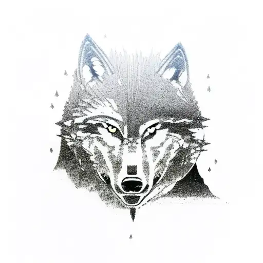 A Wolf With A Mountain Landscape Inside Its Silhouette