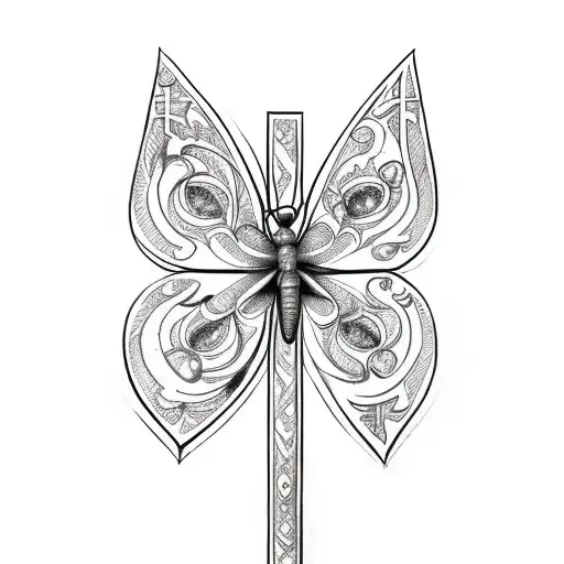 Christian Cross With Butterfly In Back