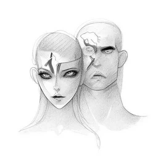 Number 1 And 2 Forming A Man And Woman Face One Line Art Style