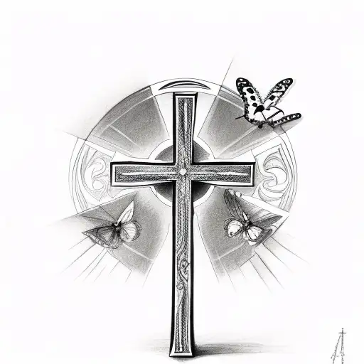 Christian Cross With Butterfly In Back