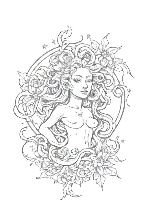 Medusa Flowers Sun Moon And Stars