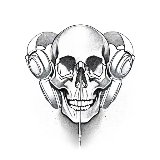 A Skull Wearing Headphones And Surrounded By Computer Game Controllers