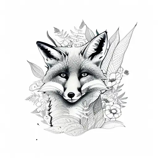 Fox With Flowers And Leaves