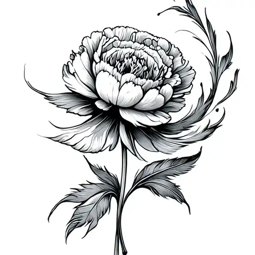 Carnation Surrounded With Feather Swirling Through Wind