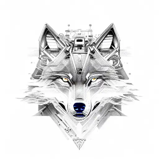 A Fierce Wolf With Mechanical Enhancements Inspired By Nordic Mythology And It Elements
