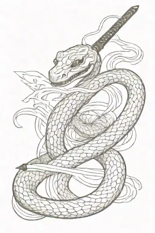 A Snake Around A Japanese Katana