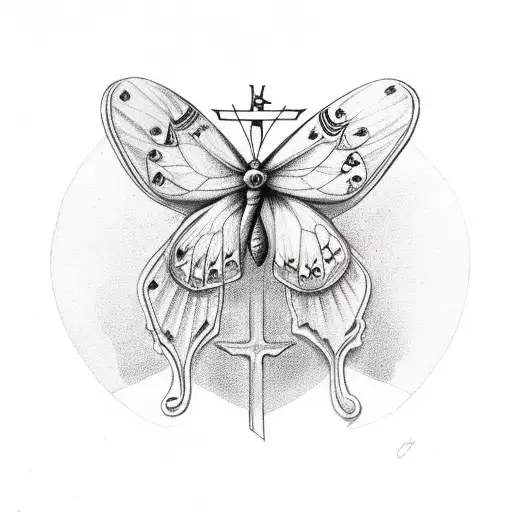 Christian Cross With Butterfly In Back