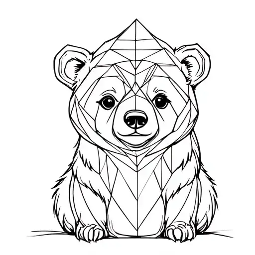 Black Bear Sitting Fine Line With Geomatrical Shapes