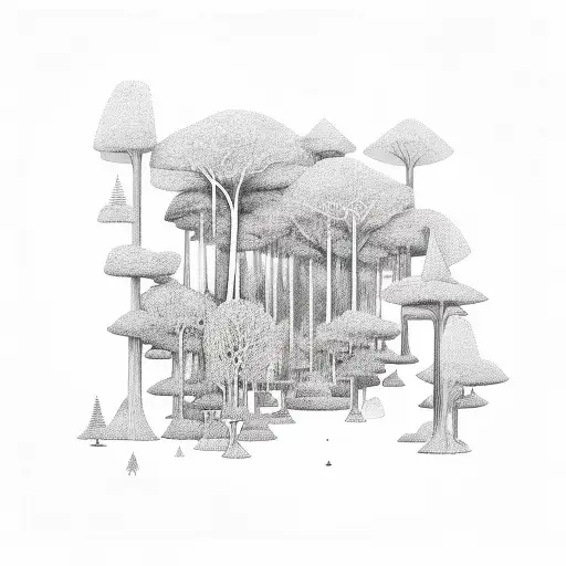 An Abstract Representation Of A Forest With Hidden Gaming Symbols Scattered Throughout