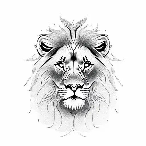 A Majestic Lion Surrounded By Intricate Blackwork Flowers