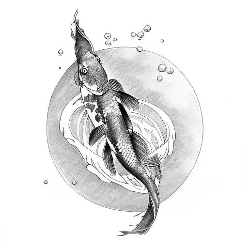 Create A Sketch Style Tattoo Of A Koi Fish Jumping Over A Wind Bar