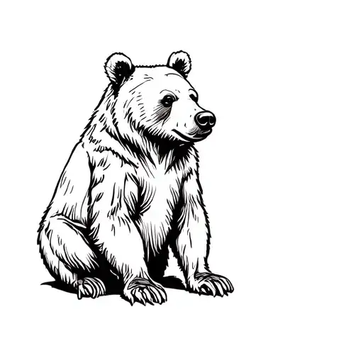 Black Bear Sitting Fine Line