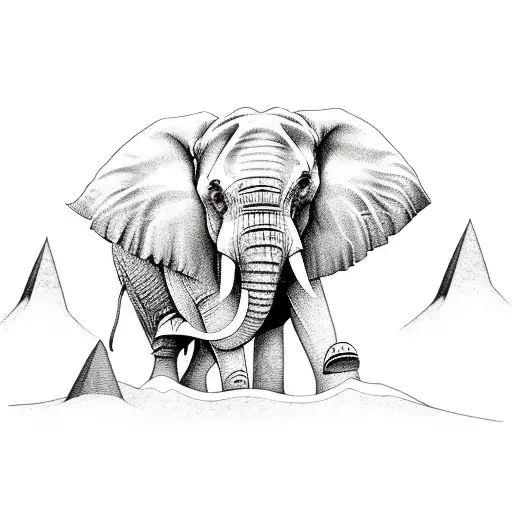 Elephant Walking Forward With Mountains In Background