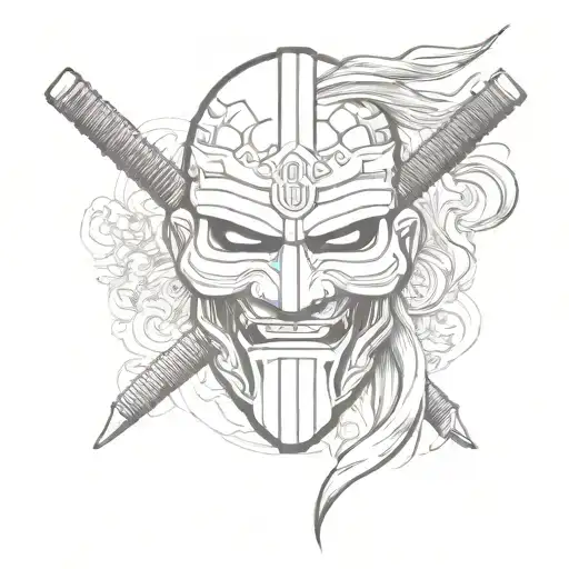 A Hanja Mask With A Katana In Its Mouth
