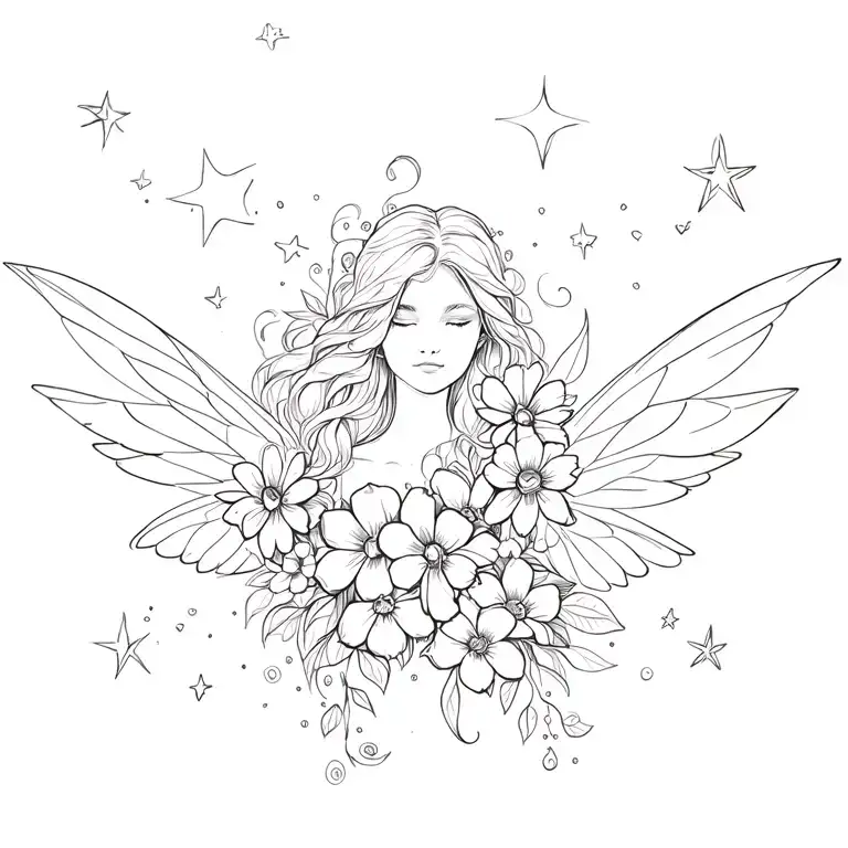 Fairy Wings With Flowers And Stars