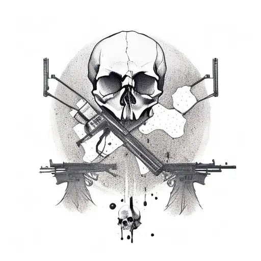 Skull With Rifle And Blood Bag