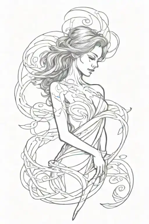 A Sketch Of A Sensual Muse Intertwined With Flowing Calligraphy Script