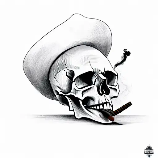 Skull Smoking A Cuban Cigar Wearing A Sombrero