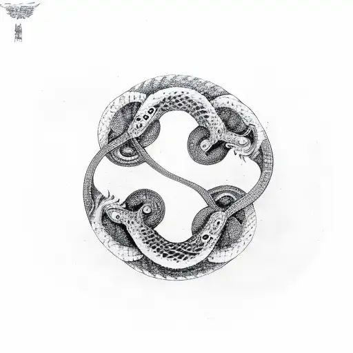 Snake Eating Itself And Ying Yang Circle And Paradix Triangle