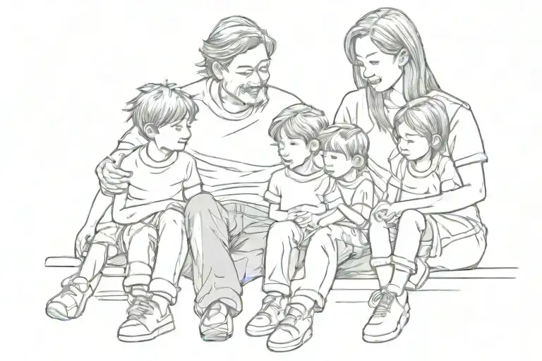 Mom Dad And 2 Children Boy And Girl Sitting