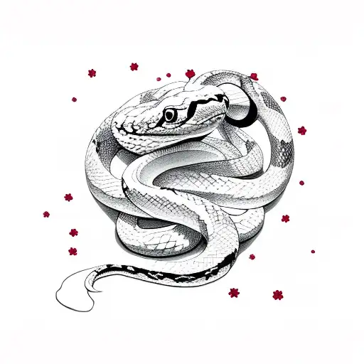Snake Wrapped Around Cherry Blossoms With Stars
