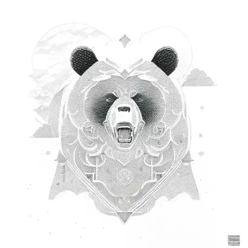 Bear Roaring With Asian Style Elements And Old English Wallpaper Like Elements