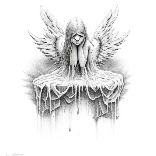 Fallen Angel Croutxhed Over Grave In Sadness