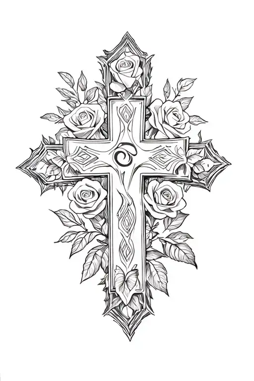 Cross With Rose And Rosery Arm Sleeve