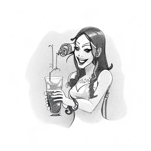 Bartender Mixing Drinks With A Snake Wrapped Around Their Arm In A Sketch Style