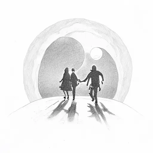 Two People Walking Down A Road Sharing A Joint With The Moon