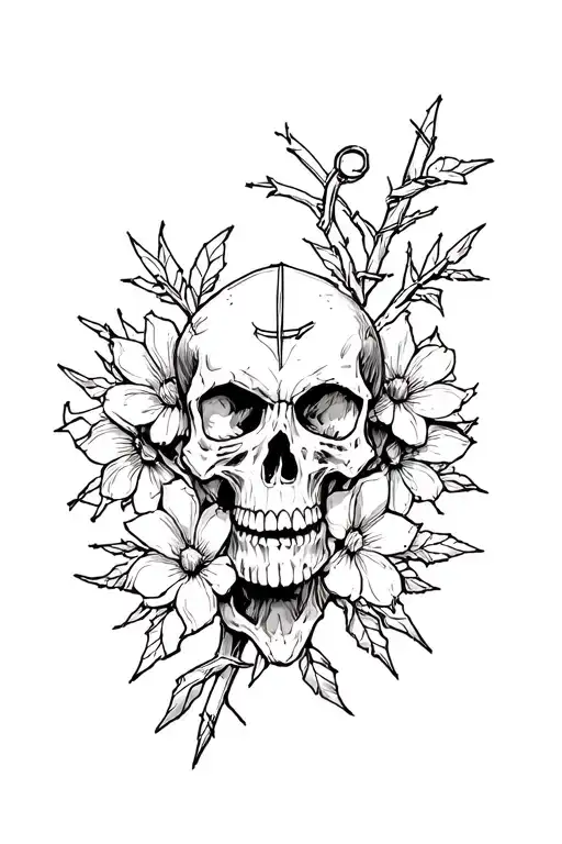 Viking Skull And Bones Flower Hell Barbed Wire