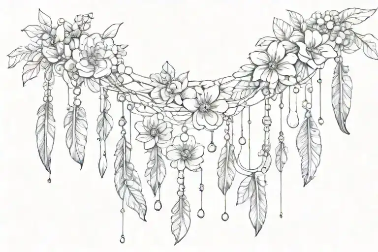 Dangling Beads Small Flowers Feather Intertwined