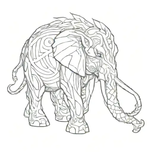 An Abstract Design Of Flames Intertwined With A Majestic War Elephant