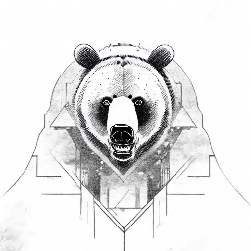 Bear Roaring With Asian Style Elements And Old English Wallpaper Like Elements