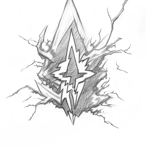 Lightning Bolt Sketch Of A Tattoo With A Lot Of Thin And Long Black And White