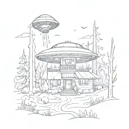 Ufo Abducting Human In A Haunted Forest Near A House