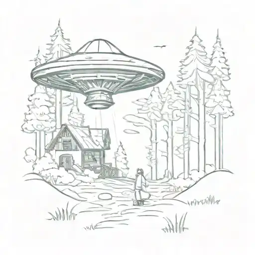 Ufo Abducting Human In A Forest Near A House