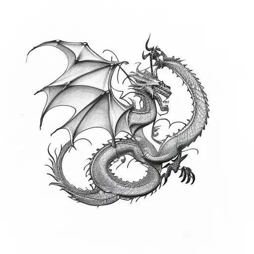 Dragon Wearing Kings Crown Flying Through Lightning