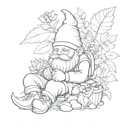 Garden Gnome Sleeping Under A Plant
