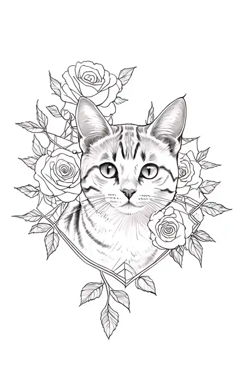 Cat Spiderwebs Roses Surrounding