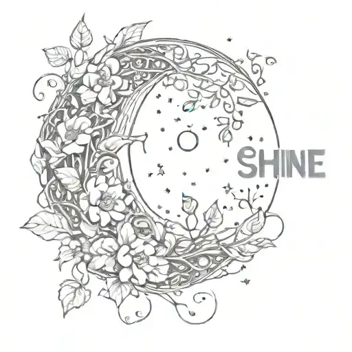 Moon With Flowers And Vines And The Words Shine On