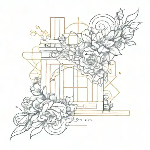 Abstract Architectural Lines With Flowers