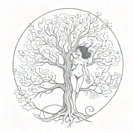 Fine Line Woman's Figure That Turns Into A Tree
